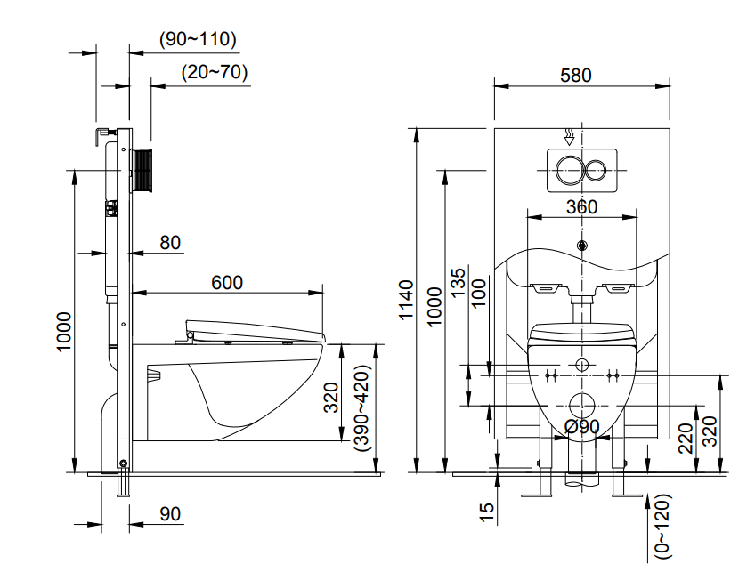 Bản vẽ kỹ  thuật bàn cầu treo tường AC-23PVN: