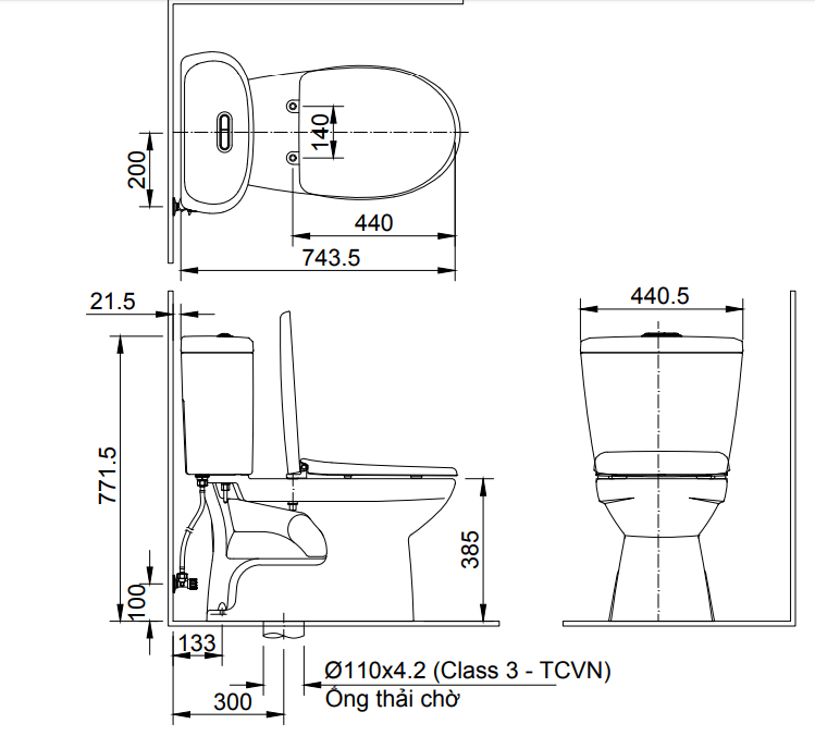 Bản vẽ bàn cầu 2 khối inax c-306va